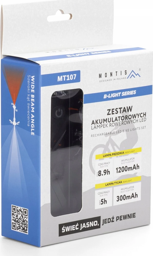 Montis Rinkinys baterinis LED dviračio žibintas MT107 Galinis apšvietimas + Priekinis apšvietimas (rinkinys) 270 lm