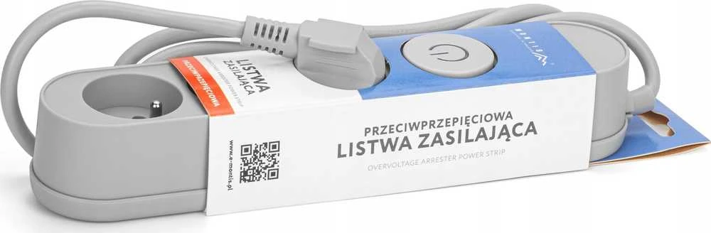 Montis viršįtampių apsaugos maitinimo juosta 3 lizdai 1,5 m pilka (MT137-1,5)