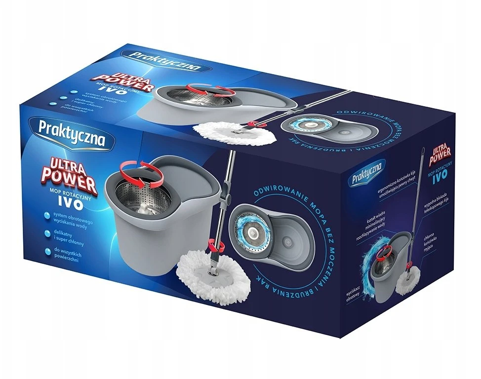 „Maxxx Mop“ besisukančių šluotų rinkinys „IVO Ultra Power Practical“ (kibiras/apvali šluostė) [prekės kodas: FLORINA-MO-001-10]