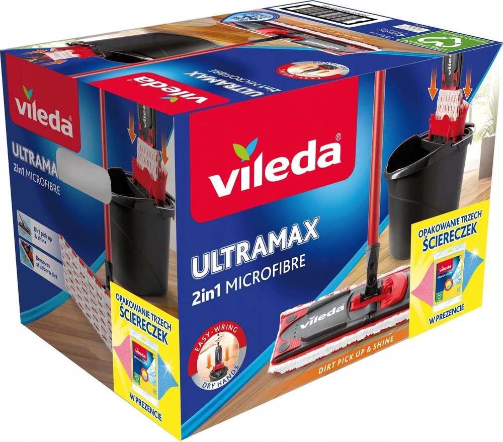 Vileda Ultramax Box su šluota, šluoste ir kibiru + šluostės 3 vnt.