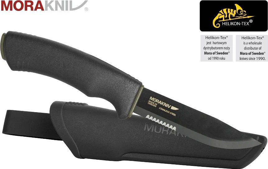 Peilis Morakniv Bushcraft SRT, pusiau dantytas, juodas