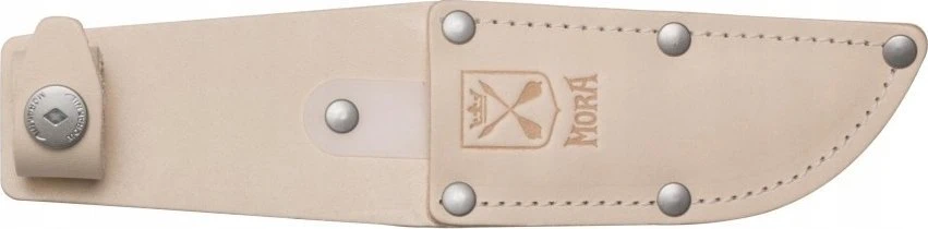 Vaikiškas peilis Morakniv Scout 39 Safe, odinis dėklas, dviguba pirštų apsauga, spalva bordinė