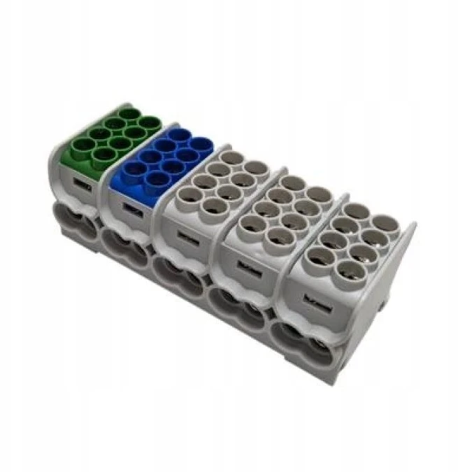 MOREK Paskirstymo blokas - skirstomasis HLAK25 (MAG) 5P pilkas, mėlynas, žalias 2xAl/Cu 25mm+16mm 1000VAC/1500VDC MAG5253ABG