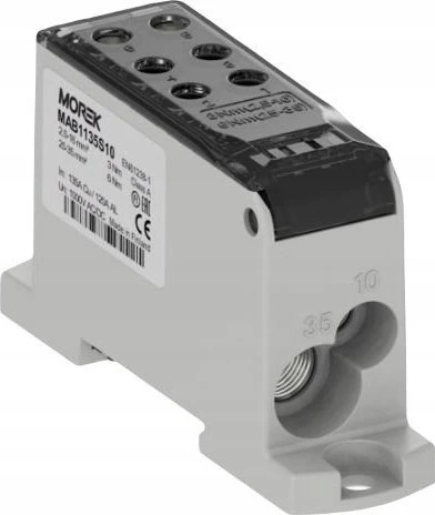MOREK Paskirstymo blokas OJL135A juodas AL/CU in:1x2.5-35mm2 /1x2.5-10mm2 out: 4x2.5-16mm2/2x2.5-10mm2 1000V MAB1135S10