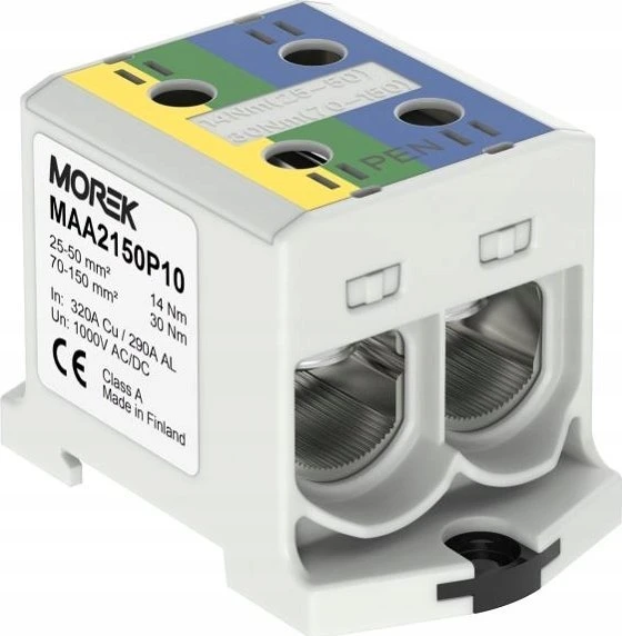 MOREK Złączka OTL-PEN150 geltona ir-žalia,mėlyna 2xAl/Cu 25-150mm² 1000V Zacisk universalus do instalacji TN-C-S MAA2150P10