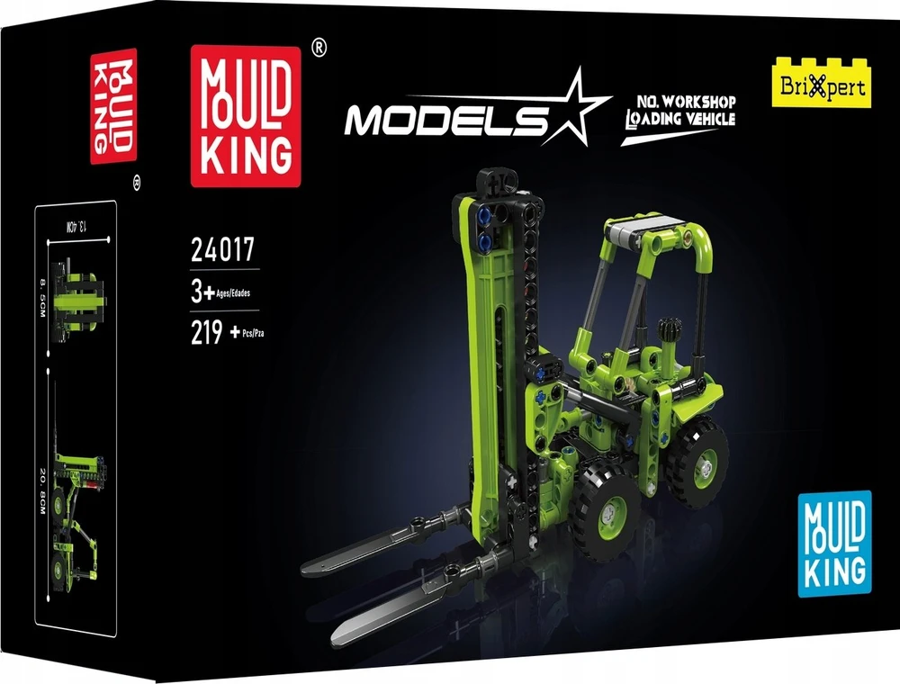 Mould King „Mold King“ „Mold King“ šakinis krautuvas su dirbtuvėmis ir pakrovimo transporto priemone 24017 | Rinkinio laikrodis | 219 dienų