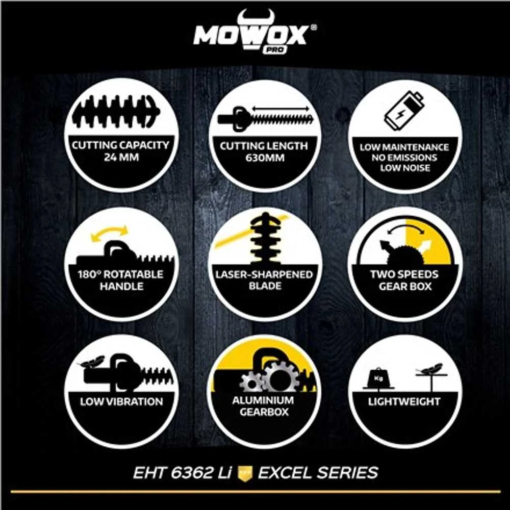 Mowox® EHT 6362 Li akumuliatorinės gyvatvorių žirklės (Be akumuliatoriaus ir kroviklio)