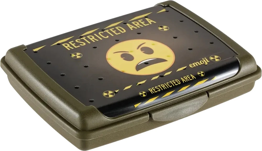 Mpl Power Keeeper maisto laikymo indelis „deco-click-box mini“ 0,5 l Carla „Emoji Danger“ 17 x 13 x 3,5 cm alyvuogių spalvos