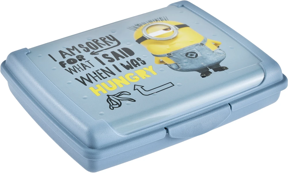 Mpl Power Keeeper maisto laikymo indelis su dekoratyvine spragtelėjimo formos dėžute, mini, 0,5 l, Carla "Minions Hungry" 17 x 13 x 3,5 cm, šviesus, mėlynas