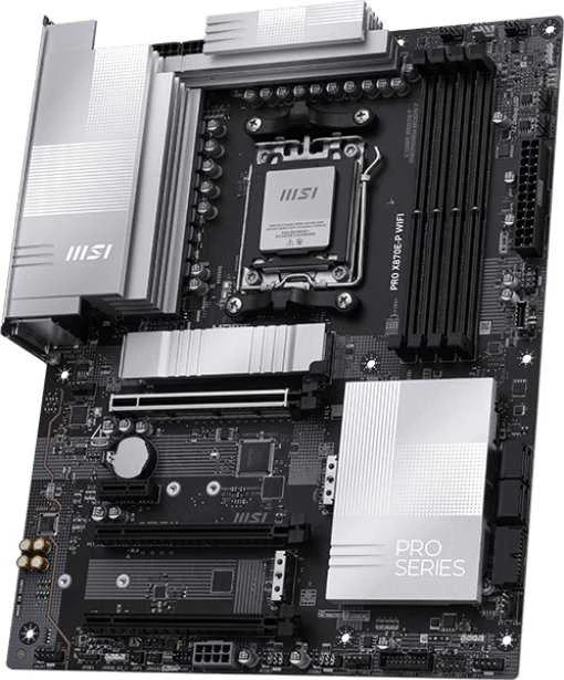 Pagrindinė plokštė MSI PRO X870E-P WIFI | Procesorių šeima AMD | Procesoriaus lizdas AM5 | DDR5 UDIMM | Palaikomos standžiojo disko sąsajos SATA, M.2 | SATA jungčių skaičius 4