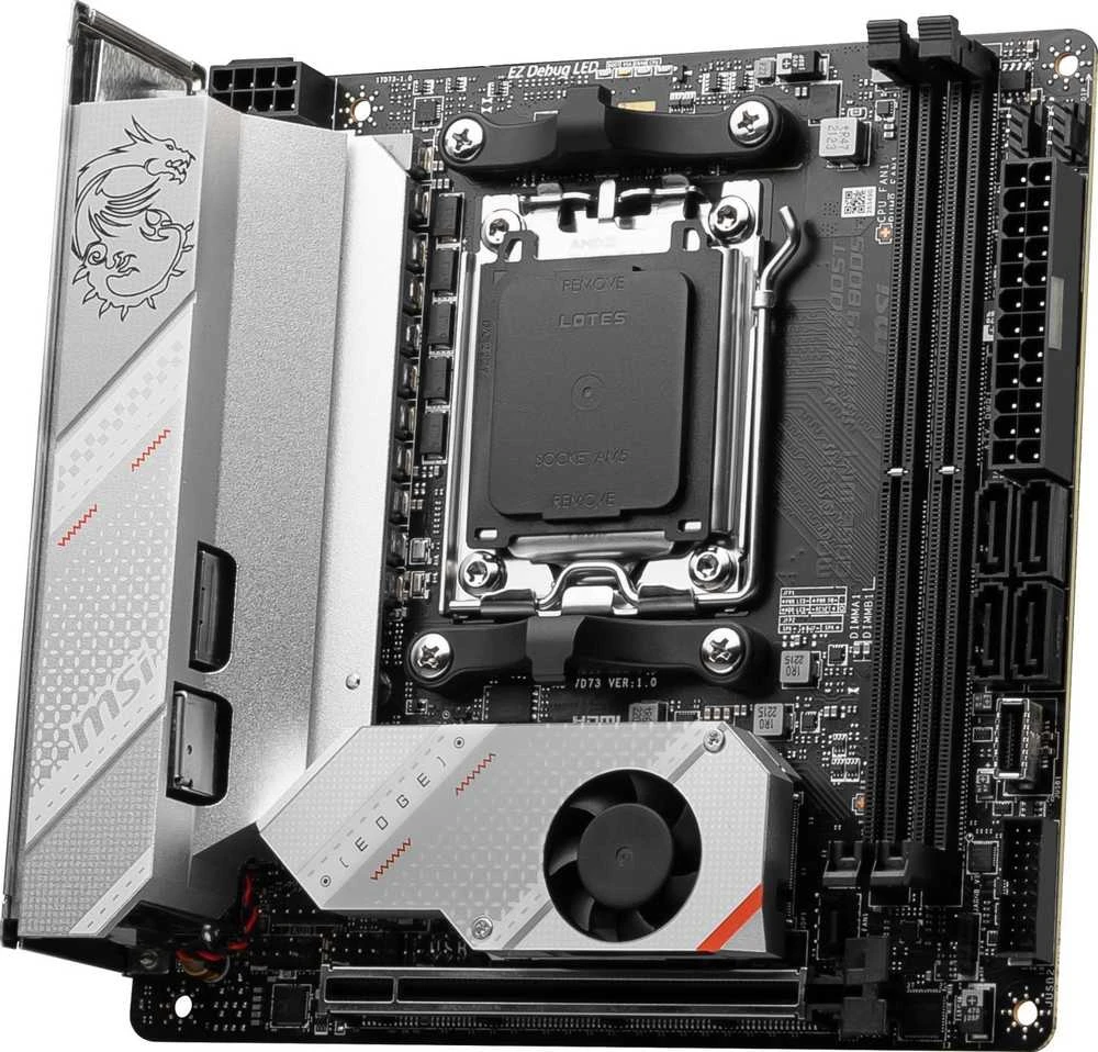Pagrindinė plokštė MSI | MPG B650I EDGE WIFI | Procesorių šeima AMD | Procesoriaus lizdas AM5 | DDR5 DIMM | Atminties lizdai 2 | Palaikomos standžiojo disko sąsajos SATA, M.2 | SATA jungčių skaičius 4 | Lustų rinkinys AMD B650 | Mini-ITX