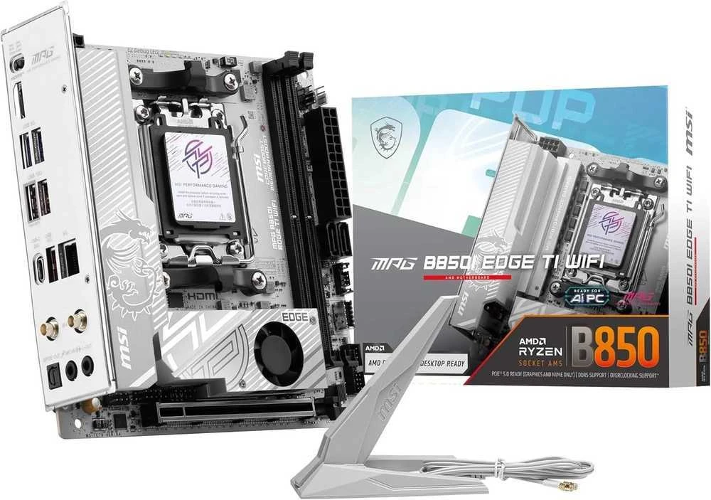 Pagrindinė plokštė MSI MPG B850I EDGE TI WIFI | Procesorių šeima AMD B850 | Procesoriaus lizdas AM5 | DDR5 | Palaikomos standžiojo disko sąsajos SATA, M.2 | SATA jungčių skaičius 2