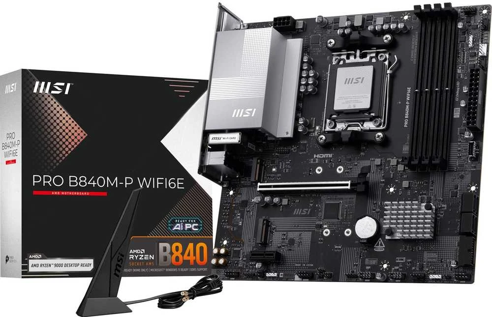 Pagrindinė plokštė MSI PRO B840M-P WIFI6E | Procesorių šeima AMD | Procesoriaus lizdas AM5 | DDR5 | Palaikomos kietojo disko sąsajos SATA, M.2 | SATA jungčių skaičius 4 | ATNAUJINTOS ORIGINALIOS PAKUOTĖS IR PRIEDAI, PRIDEDAMA GALINĖ SKYDELIO DALIS
