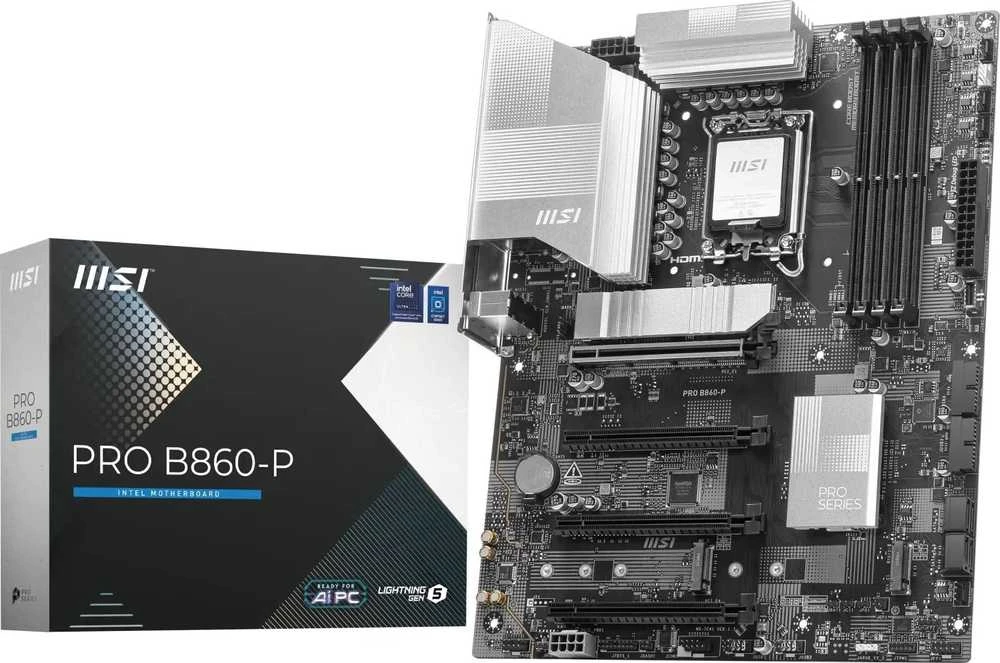 Pagrindinė plokštė MSI PRO B860-P | Procesorių šeima Intel | Procesoriaus lizdas LGA1851 | DDR5 | Palaikomos standžiojo disko sąsajos SATA, M.2 | SATA jungčių skaičius 4