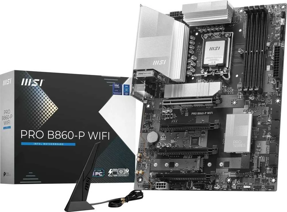 Pagrindinė plokštė MSI PRO B860-P WIFI | Procesorių šeima Intel | Procesoriaus lizdas LGA1851 | DDR5 | Palaikomos standžiojo disko sąsajos SATA, M.2 | SATA jungčių skaičius 4