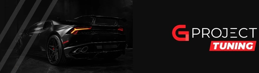 Juodas sportinis automobilis su G Project Tuning logotipu