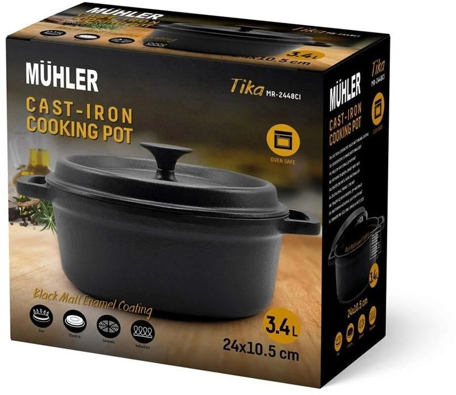 Muhler Tika MR-2448CI Cast iron cooking puodas su dangčiu 3.4L