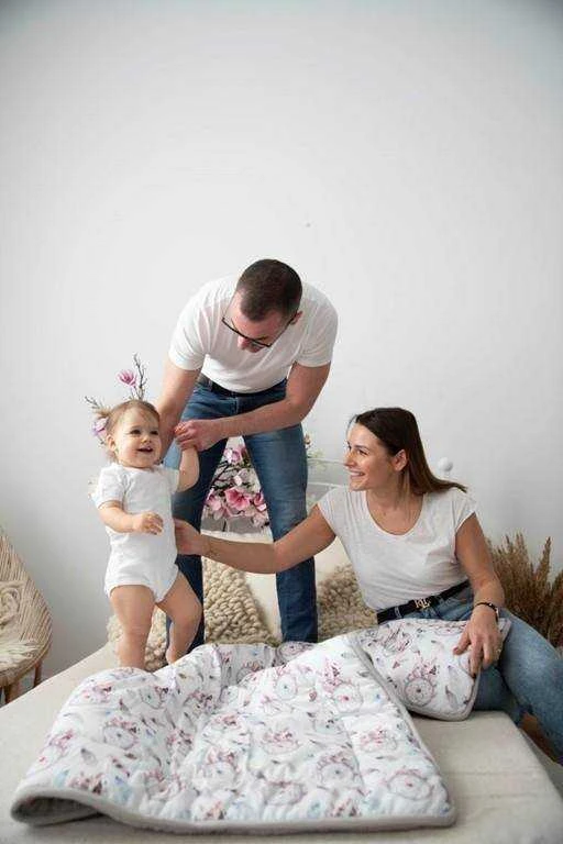 Multitex Muslino patalynės komplektas kūdikiams, antklodė 80.100 cm ir pagalvė 30.40 cm, antialerginis silikoninis užpildas, saugos sertifikatas, vaikiška patalynė