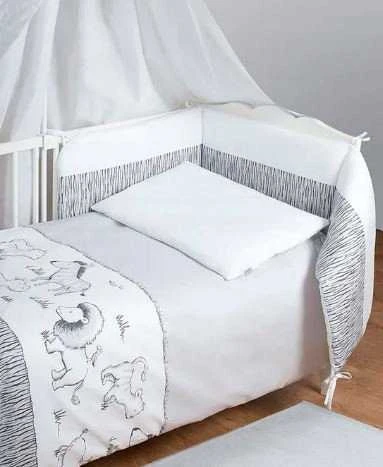 Multitex Medvilninis kūdikių patalynės komplektas 100x135 cm, pilkas safari raštas su lovelės apsauga, Oeko-Tex sertifikatas, vaikiška patalynė