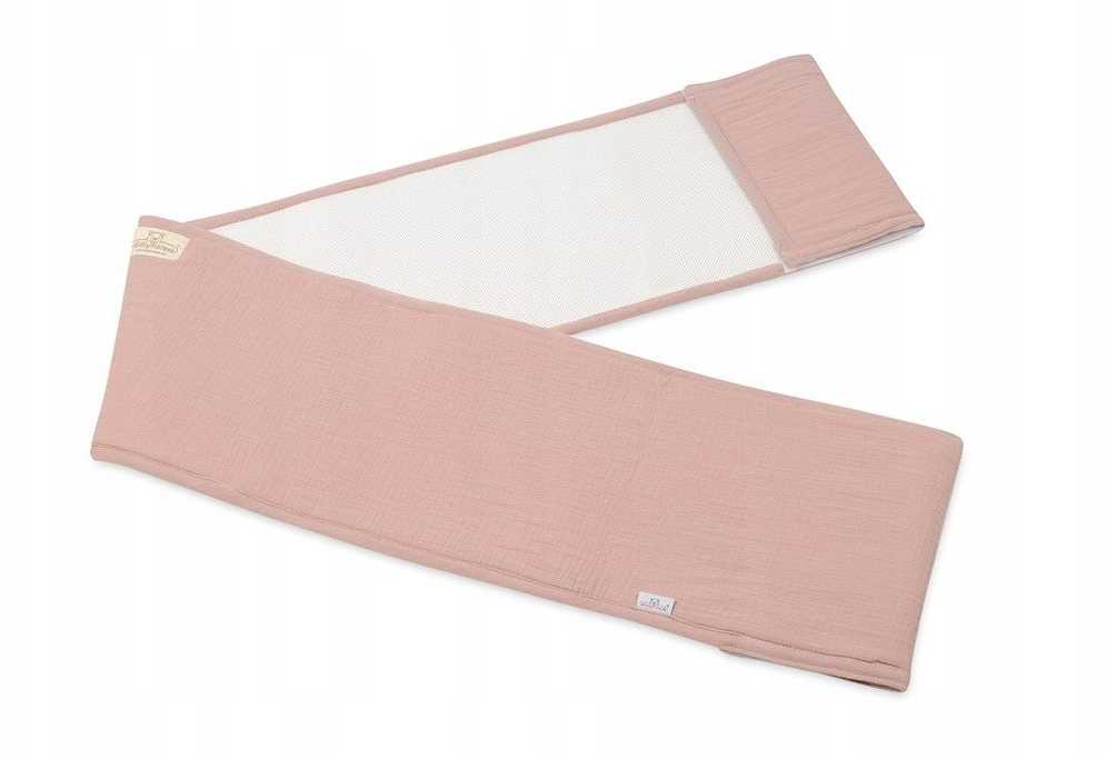 Multitex Lovytės apsauga, kvėpuojanti muslino apsauga lovytei, 180x30 cm, pudros rožinė, kūdikio miego saugumas, galūnių apsauga, oro cirkuliacija, minkštas bortelis