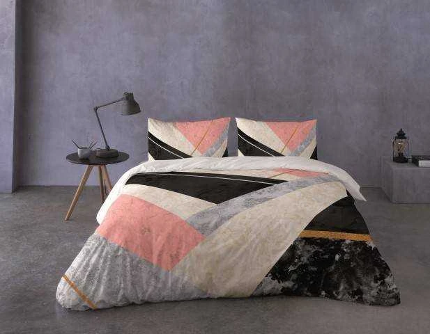 Patalynės komplektas Multitex Patalynė satynowa 160x200 geometria kreminė pudrowa juoda Prestige 1