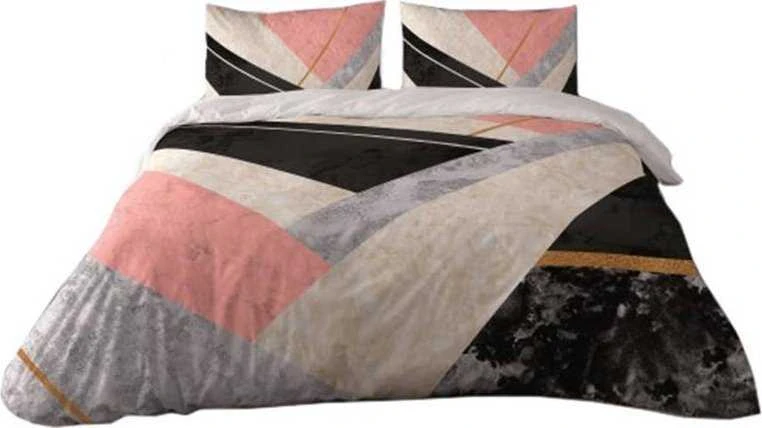 Patalynės komplektas Multitex Patalynė satynowa 160x200 geometria kreminė pudrowa juoda Prestige 1