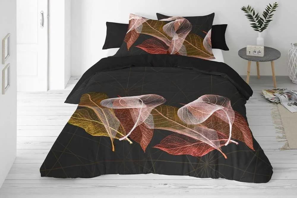 Multitex Satino medvilnės patalynės komplektas, geometrinis lapų raštas juodos ir rožinės spalvos, 160x200 cm užvalkalas su 2 pagalvėmis, OEKO-TEX sertifikatas, miegamojo tekstilė