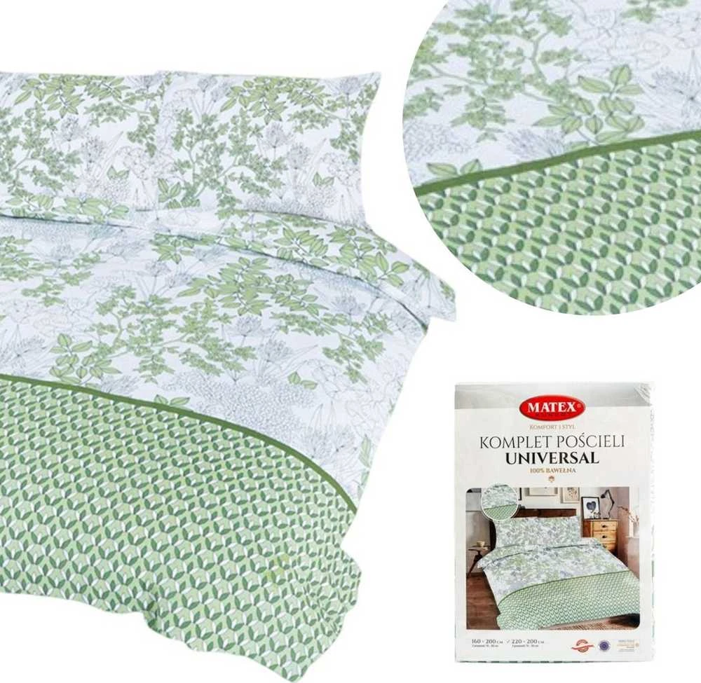 Multitex Patalynė bawełniana 220x200 Liście geometria balta žalia Universal Matex
