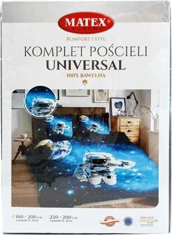 Multitex Medvilninės patalynės komplektas 220x200 cm, kosmoso tematikos juodas ir mėlynas dizainas, universalus dydis, 3 dalių rinkinys su užvalkalais, miegamojo tekstilė