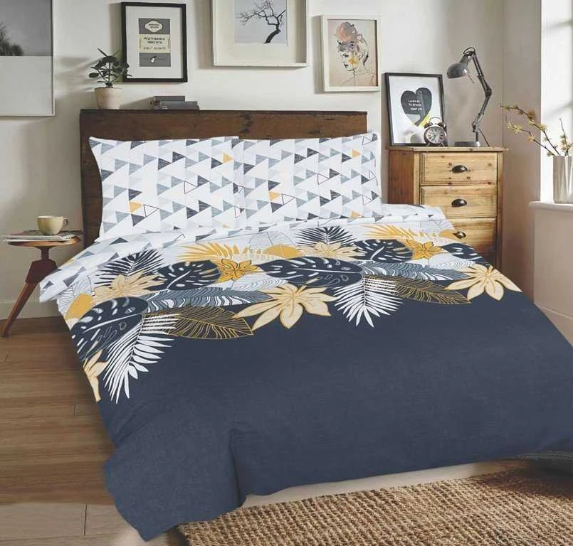 Multitex Patalynė bawełniana 220x200 Liście geometria balta pilka geltona grafito Universal Matex