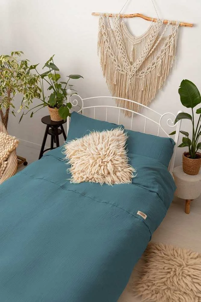 Multitex Tamsiai turkio spalvos medvilnės muslino patalynės komplektas, 220x200 cm antklodės užvalkalas su pagalvėmis, kvėpuojantis dvigubas audinys, nelyginama patalynė, OEKO-TEX sertifikatas