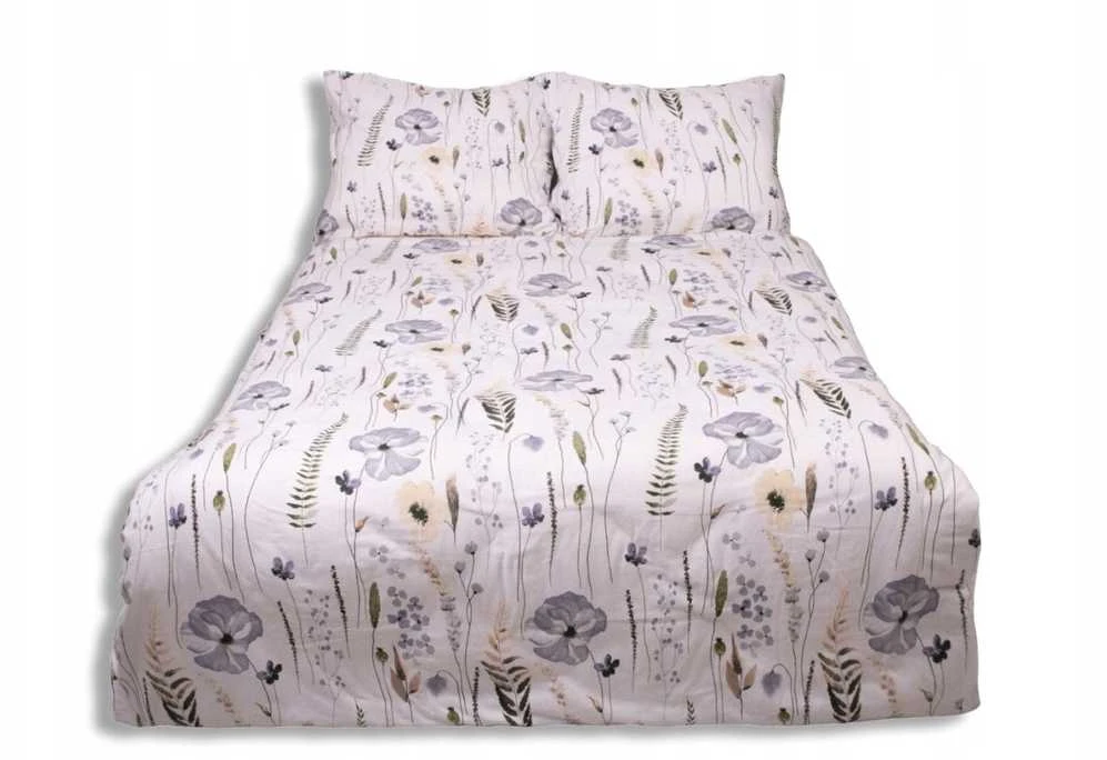 Patalynės komplektas Multitex Patalynė flanelowa 220x200 F-90 balta mėlyna žalia kwiaty liście Matex