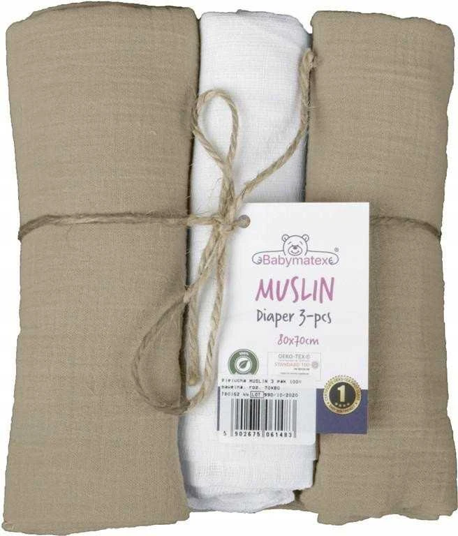 Rankšluostis Multitex Pielucha MUSLIN 3 pak dėžutėje, roz. 70x80