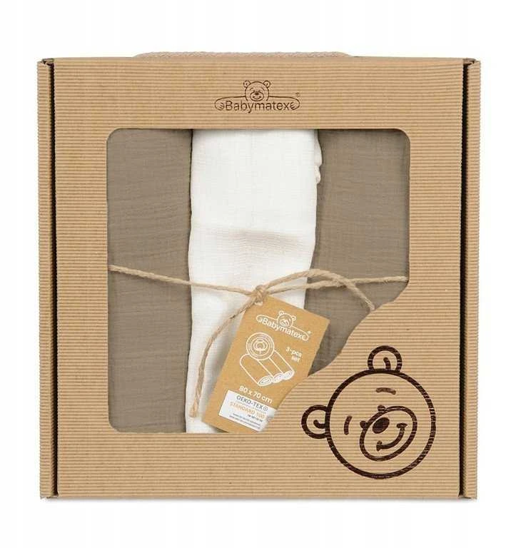 Rankšluostis Multitex Pielucha MUSLIN 3 pak dėžutėje, roz. 70x80