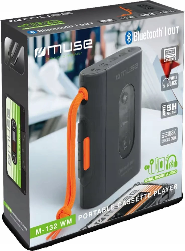 Vaizdo grotuvas „Muse“ | Nešiojamasis kasečių grotuvas | M-132 WM | USB jungtis | „Bluetooth“
