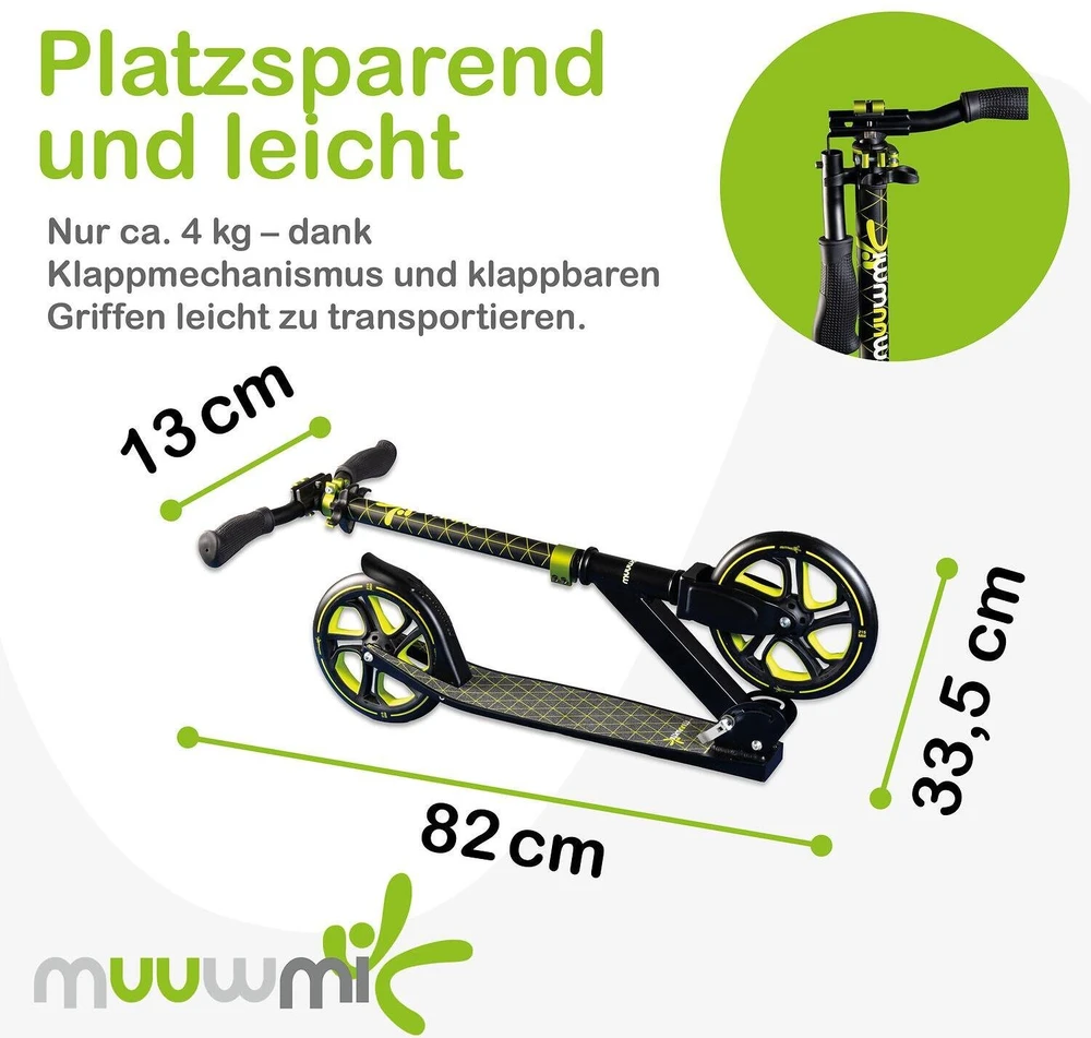 Muuwmi Aliuminio Scooter PRO paspirtukas 215 mm lime AU 471