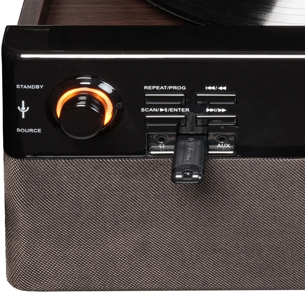Muzikinis centras Denver Miniwieża MRD-180DW su gramofonem i radio DAB+/FM tamsus medis (MRD-180DW DARK WOOD)
