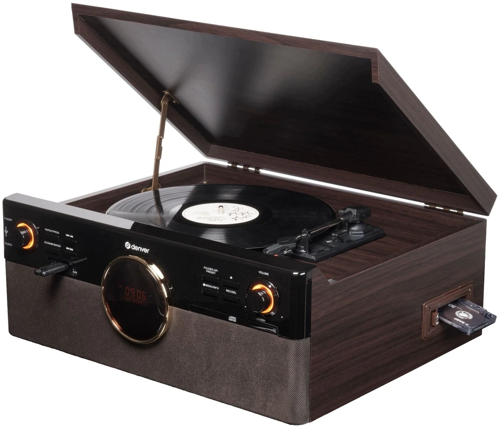 Muzikinis centras Denver Miniwieża MRD-180DW su gramofonem i radio DAB+/FM tamsus medis (MRD-180DW DARK WOOD)
