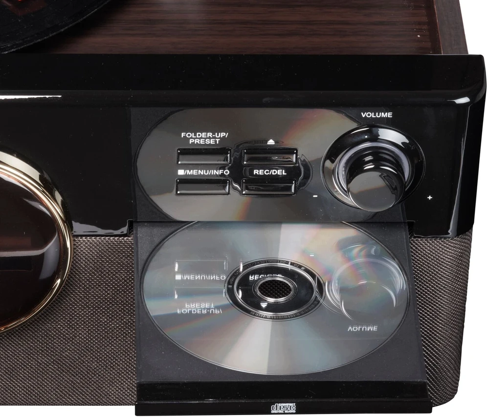 Muzikinis centras Denver Miniwieża MRD-180DW su gramofonem i radio DAB+/FM tamsus medis (MRD-180DW DARK WOOD)