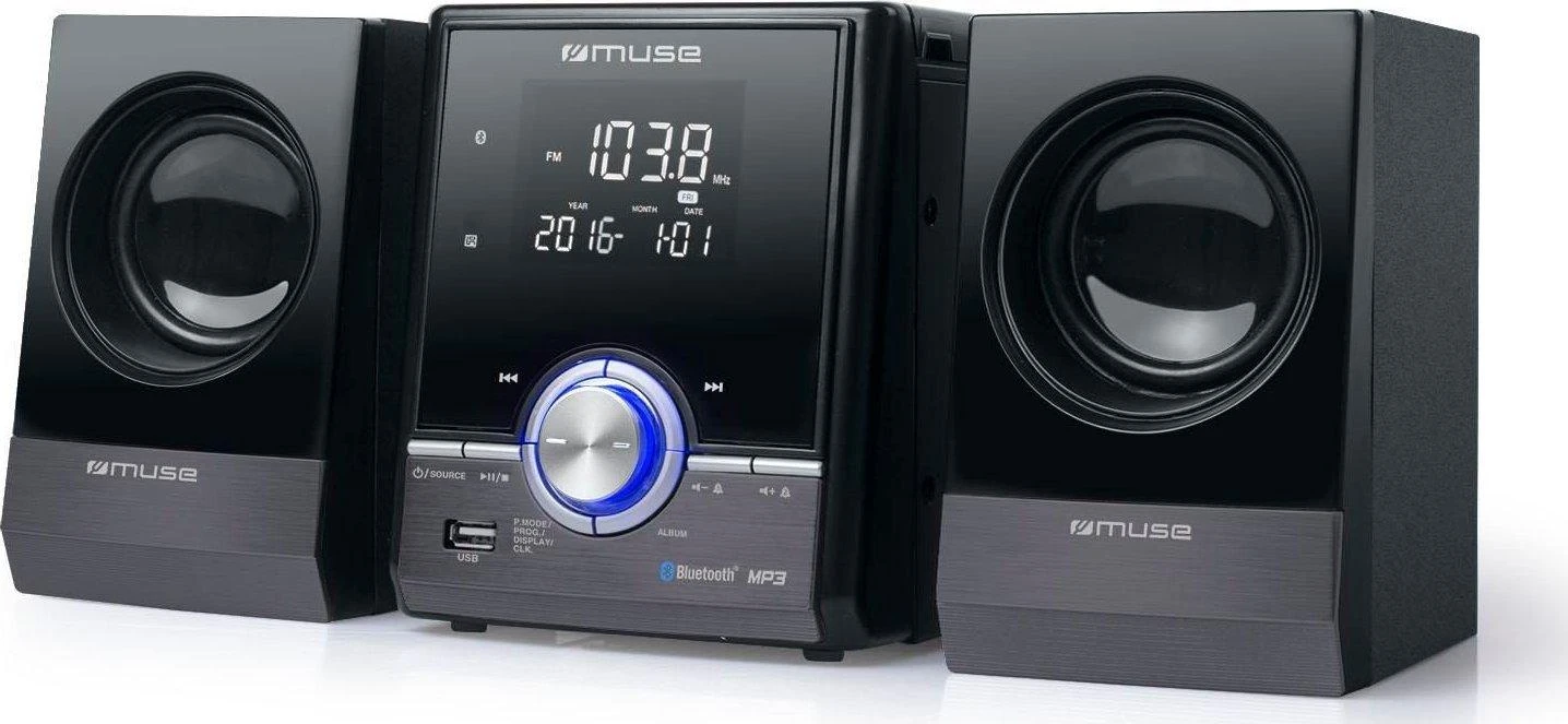 Muzikinis centras Muse Micro System CD/MP3/USB su Bluetooth M-38BT Juodas/Sidabrinis, AUX in, Signalizavimo funkcija