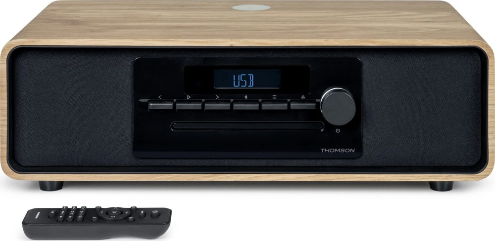 Muzikinis centras Mikro Hi-Fi Sistema - THOMSON MIC123BT Medžio Ir Juodos Spalvos 50 W FM/AM CD USB Bluetooth QI Įkroviklis 4,38 kg 47,2 × 28 × 20 cm