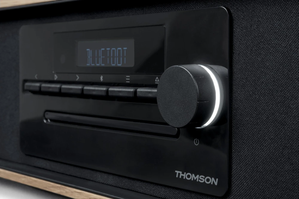 Muzikinis centras Mikro Hi-Fi Sistema - THOMSON MIC123BT Medžio Ir Juodos Spalvos 50 W FM/AM CD USB Bluetooth QI Įkroviklis 4,38 kg 47,2 × 28 × 20 cm
