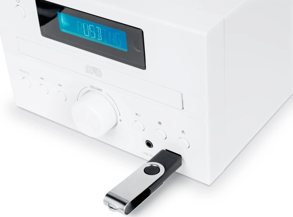 Muzikinis centras Thomson Micro garso sistema BT, radijas FM/CD/MP3/USB, medžio apdaila, balta.