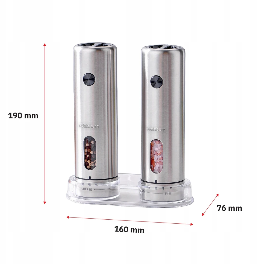 Prieskonių malūnėlis Webber MŁYNEK DO PIEPRZU I SOLI ELEKTRYCZNY AKUMULATOROWY USB 2 SZT INOX WEBBER