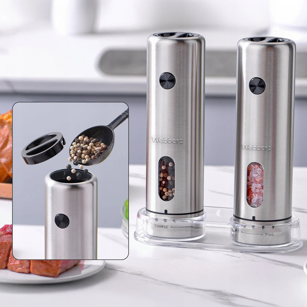 Prieskonių malūnėlis Webber MŁYNEK DO PIEPRZU I SOLI ELEKTRYCZNY AKUMULATOROWY USB 2 SZT INOX WEBBER