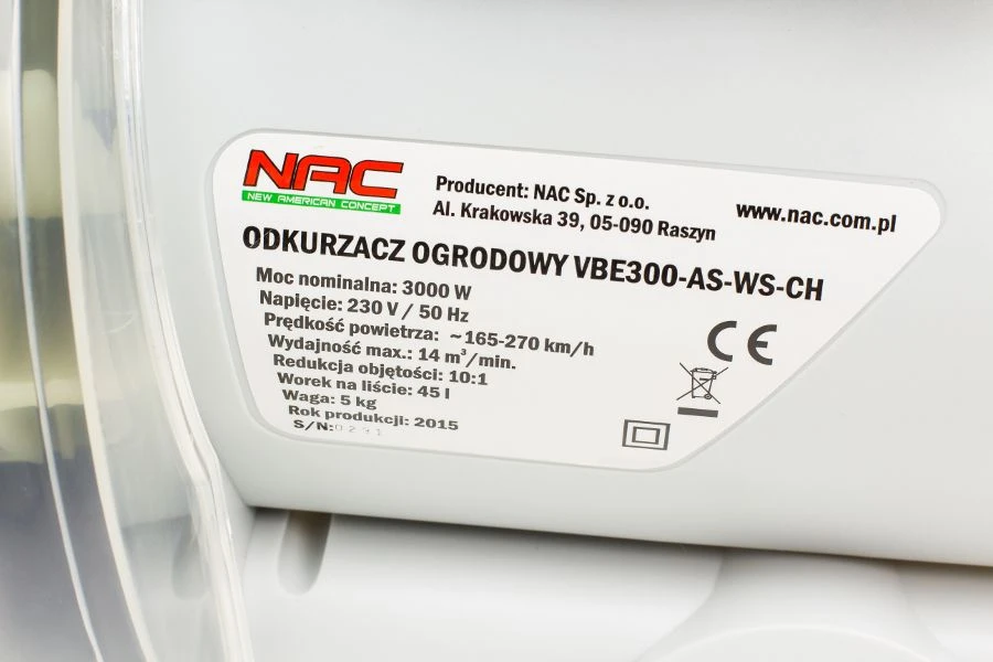 NAC elektrinsi lapų siurblys / pūstuvas VBE300A-AS-WS-CH 3000 W