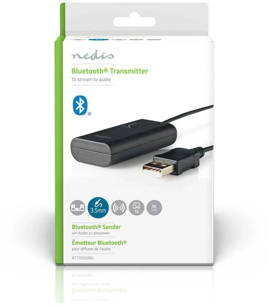 „Bluetooth“ siųstuvas Nedis BTTR050BK AUX/USB SBC 1 įrenginiui, juodas