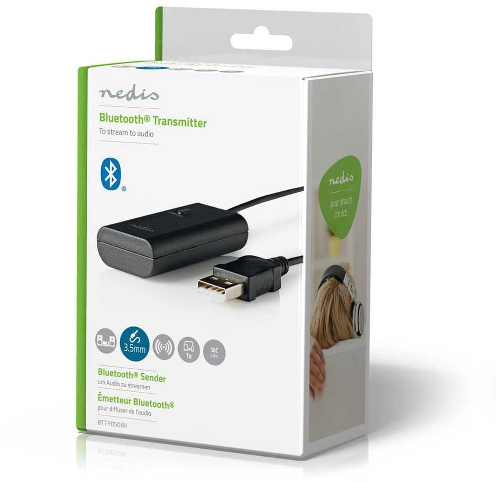 „Bluetooth“ siųstuvas Nedis BTTR050BK AUX/USB SBC 1 įrenginiui, juodas