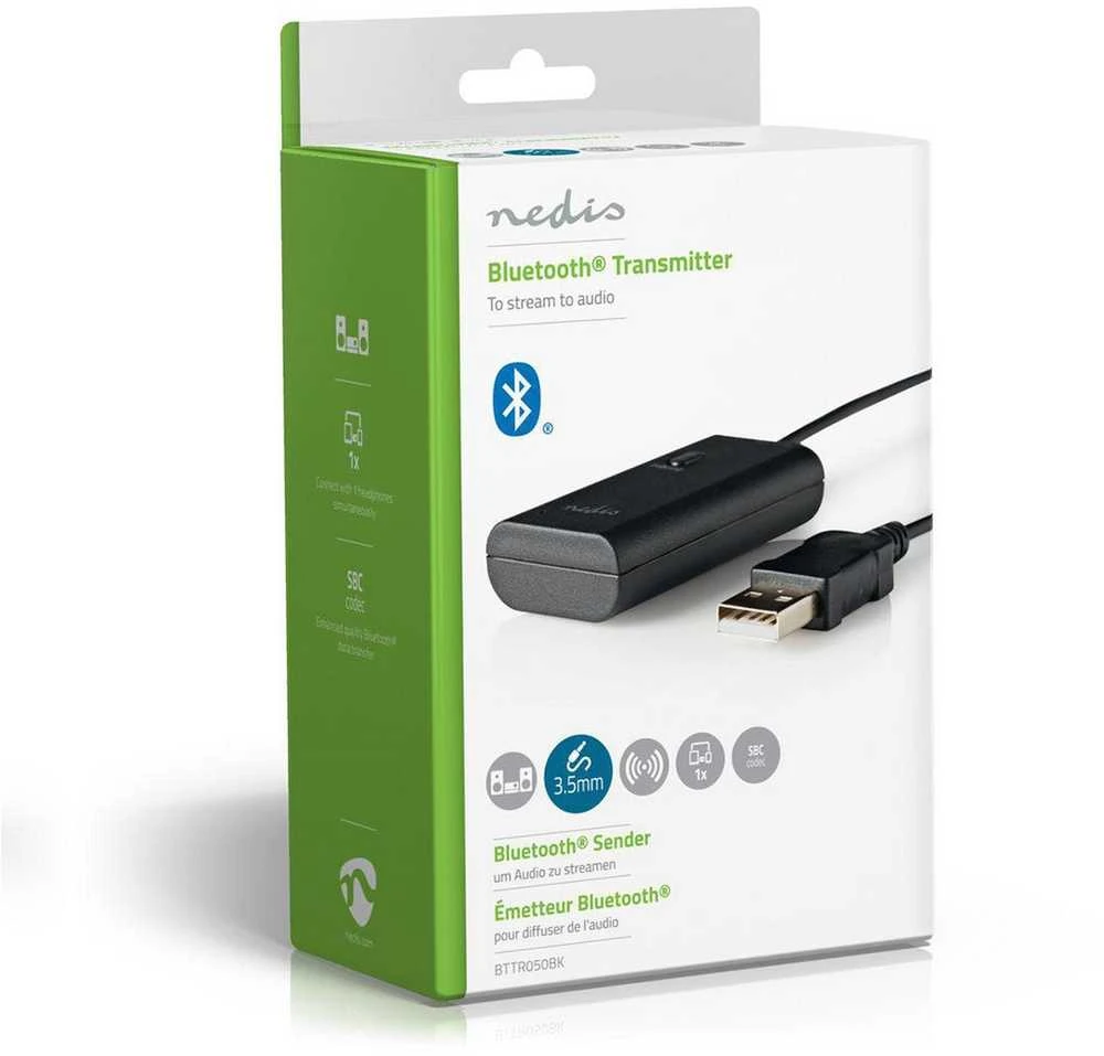 „Bluetooth“ siųstuvas Nedis BTTR050BK AUX/USB SBC 1 įrenginiui, juodas
