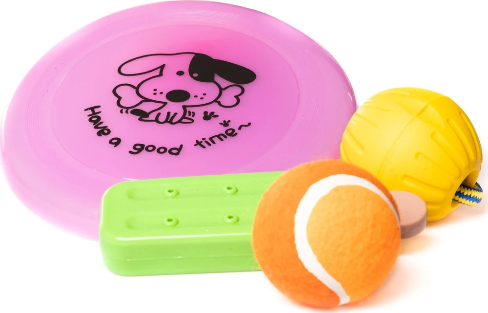 NAGA Hundelegetøj mix, 4 stk (frisbee, bold i snor, tennisbold, ispind)